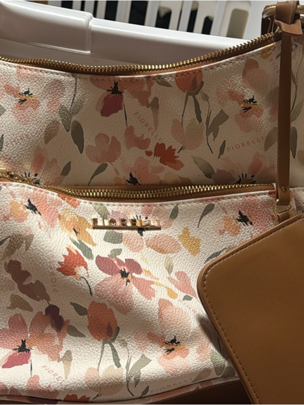 Fiorelli Cream Floral Shoulder Bag with Tan Trim